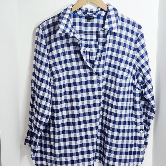 Talbots Tops - Talbots 2X Blue Paid Half Button Down  Top